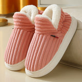 Winter Plush Home Shoes Fashion Solid Color Stripes Floor Bedroom Slippers Indoor Outdoor Garden Shoes For Women Men Couples brandscluster