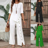 Elegant And Fashionable Casual Button Half-sleeve Shirt Loose Two-piece Set brandscluster