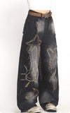 Deconstructed Embroidered Washed Jeans For Women, Autumn brandscluster
