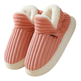 Winter Plush Home Shoes Fashion Solid Color Stripes Floor Bedroom Slippers Indoor Outdoor Garden Shoes For Women Men Couples brandscluster