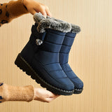 Snow Boots Winter Warm Hook And Loop Fastener Plush Shoes Women Waterproof Low Heels Platform Ankle Boots brandscluster