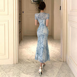 Noble Temperament V-neck Printed Slim Waist Slimming brandscluster