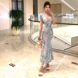 Noble Temperament V-neck Printed Slim Waist Slimming brandscluster