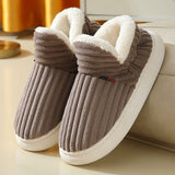 Winter Plush Home Shoes Fashion Solid Color Stripes Floor Bedroom Slippers Indoor Outdoor Garden Shoes For Women Men Couples brandscluster