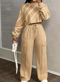 Printed Casual Cropped Sweatshirt And Wide-leg Pants Set brandscluster