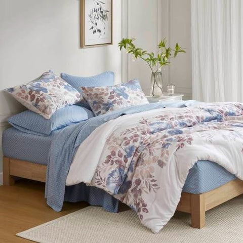 Floral Comforter Set with Bed Sheets & Pillow Covers – Blue Queen Size | Soft & Elegant Bedding brandscluster