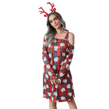 Christmas Plaid Print Off-shoulder Long Sleeve Dress brandscluster