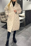 Winter Rhombus Stitching Coat Warm Solid Color Pocket Lapel Long Jacket Women's Clothing brandscluster