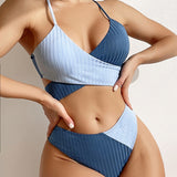 Bikini Patchwork Swimwear Ribbed Women's Swimsuit Knot Back Beachwear Ruched Butt Biquinis Bathing Suits brandscluster