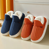 Winter Plush Home Shoes Fashion Solid Color Stripes Floor Bedroom Slippers Indoor Outdoor Garden Shoes For Women Men Couples brandscluster