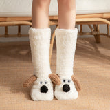 Cute Cartoon Dog Floor Socks Winter Warm Non-slip Plush Socks For Women brandscluster