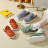 Winter Plush Home Shoes Fashion Solid Color Stripes Floor Bedroom Slippers Indoor Outdoor Garden Shoes For Women Men Couples brandscluster