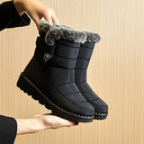 Snow Boots Winter Warm Hook And Loop Fastener Plush Shoes Women Waterproof Low Heels Platform Ankle Boots brandscluster