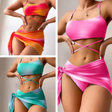 3pcs Tie Dye Print Bikini With Short Skirt Summer Beach Sexy Swimwear Womens Clothing brandscluster